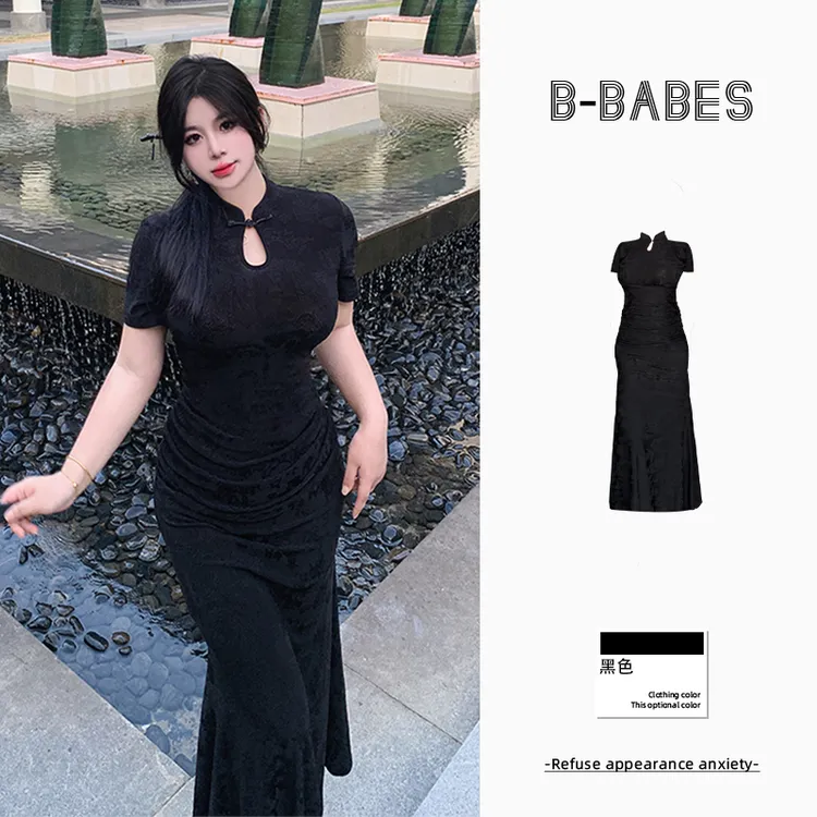 B-babes【玲珑丹青】重工提花旗袍裙夏季微胖高档国风改良新中式裙