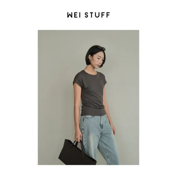 WEI STUFF 塑影衫春夏法式四色简约休闲显瘦纯色百搭T恤 8969.