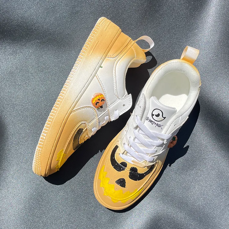 高颜值新款男鞋秋季低帮黄色南瓜运动鞋涂鸦设计复古男鞋原创学生