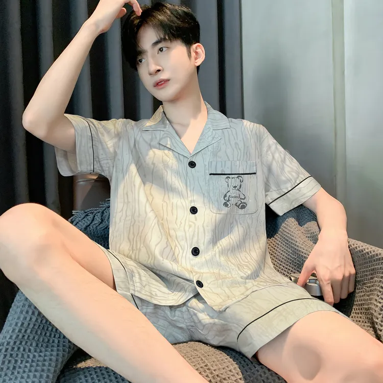 2025新款夏季睡衣男士冰丝短袖夏天薄款卡通青少年凉感套装家居服