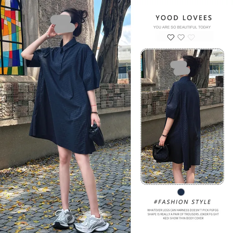 polo领短袖连衣裙女2025夏季新款韩版宽松中长款洋气减龄休闲裙子