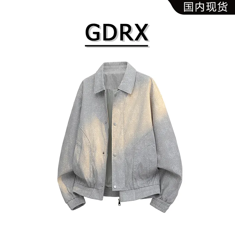 GDRX美式扎染翻领夹克男士秋冬季潮牌解构风轻奢大码痞帅宽松外套