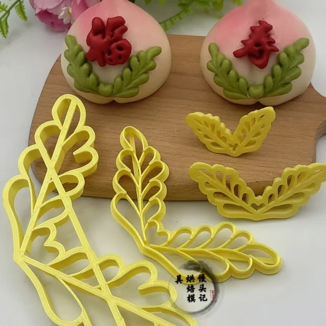 DIY造型新款连体寿桃叶子馒头模具中式蛋糕花饽饽压花烘焙面模具