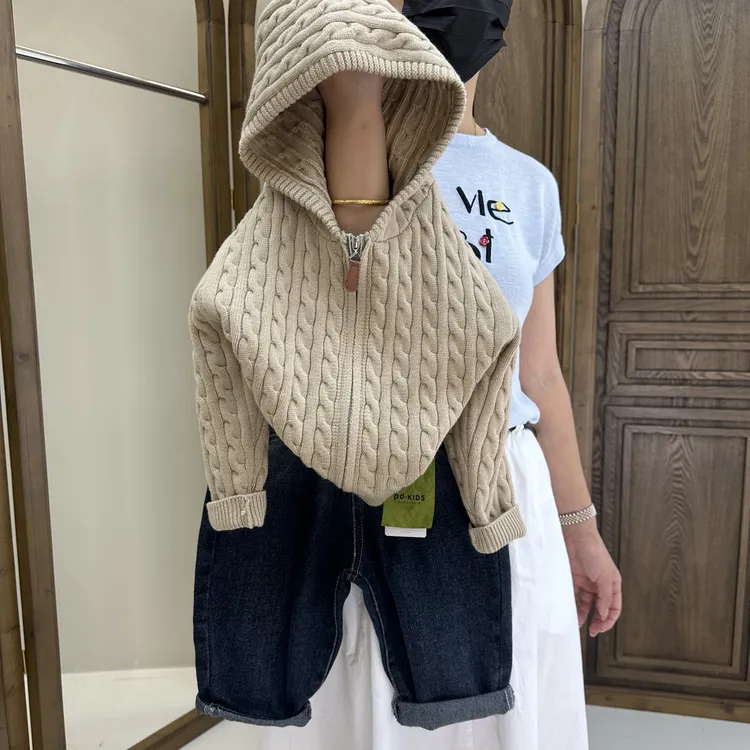 【连帽衫】早秋男童拼色韩版长袖常规纯色条纹毛衣针织衫拉链衫女童
