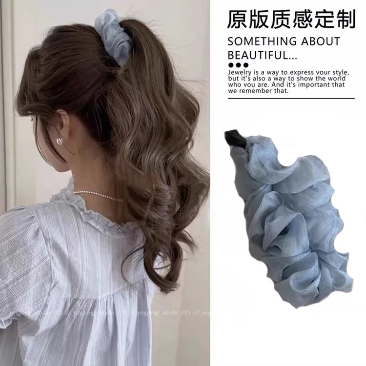 雪纺布艺褶皱防滑竖式高马尾发夹香蕉夹气质扎发发卡发饰