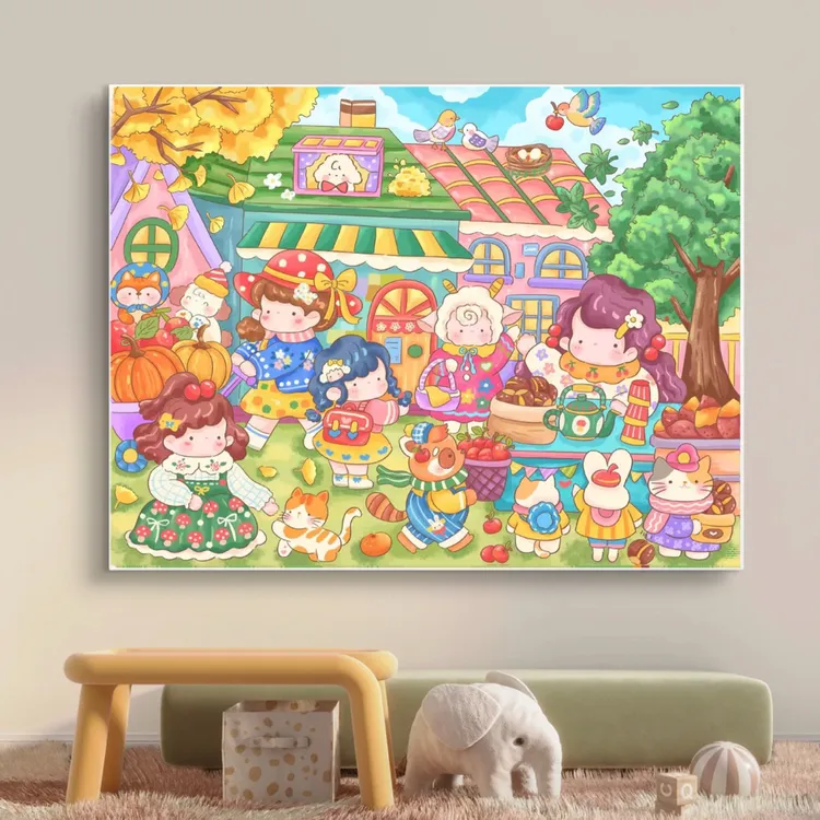 【多米定制】秋日小镇 主题大格十字绣100×75cm 75色适合装饰家居