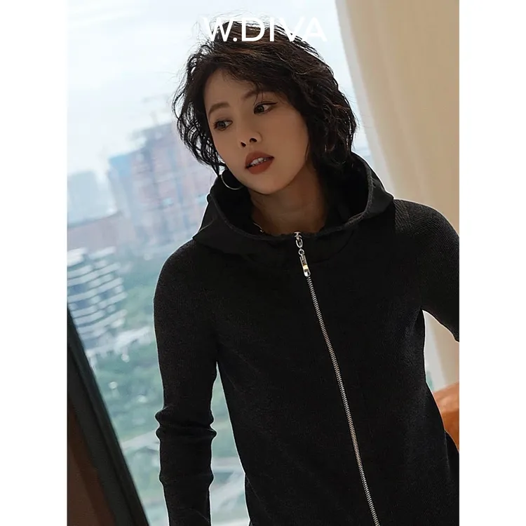 W.Diva【影织】澳洲进口连帽极细美丽诺羊毛开衫外套休闲53Z223127