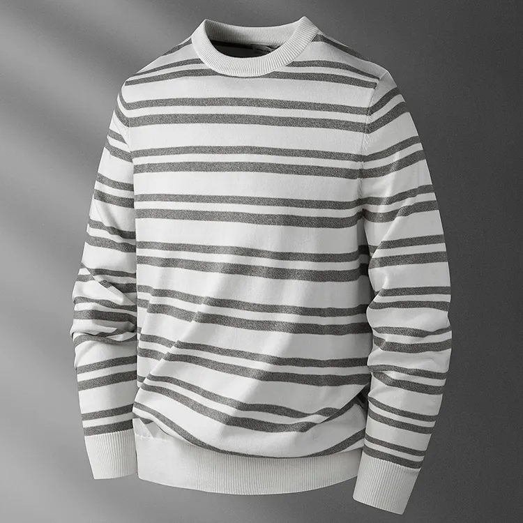 纽斯赫肯高端轻奢条纹针织衫春秋季宽松潮流时尚休闲百搭长袖毛衣