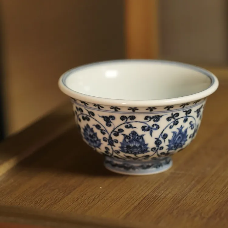 【宣乐沐谷】青花缠枝莲压手杯