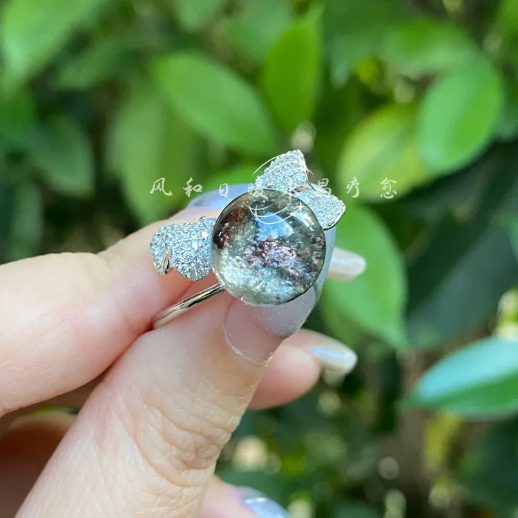 天然四季幽灵s925银镶嵌开口戒