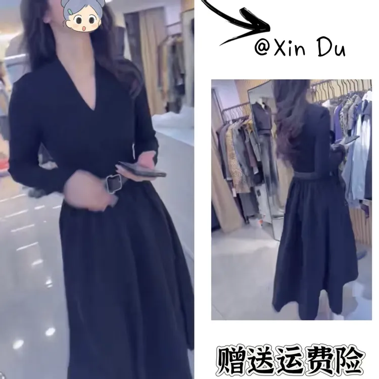 2025秋季新款时尚显瘦气质女士网红洋气连衣裙百搭款D23029