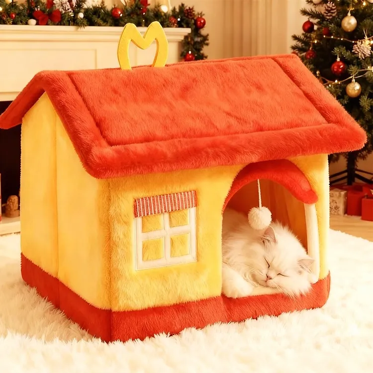 猫窝冬季保暖加厚封闭猫窝可拆洗四季通用狗窝垫猫床猫屋幼猫窝垫