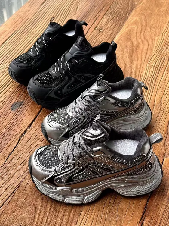 【华小姐】【加棉】秋冬季新款时尚潮流圆头厚底透气百搭休闲鞋9913