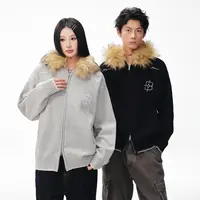 BIPOLAR毛领连帽开衫休闲宽松保暖秋冬时尚潮流毛衣 16Z151 