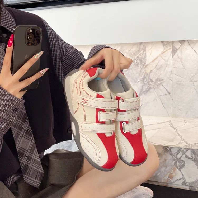 白色复古厚底增高魔术贴德训鞋女2025新款秋季百搭休闲阿甘运动鞋