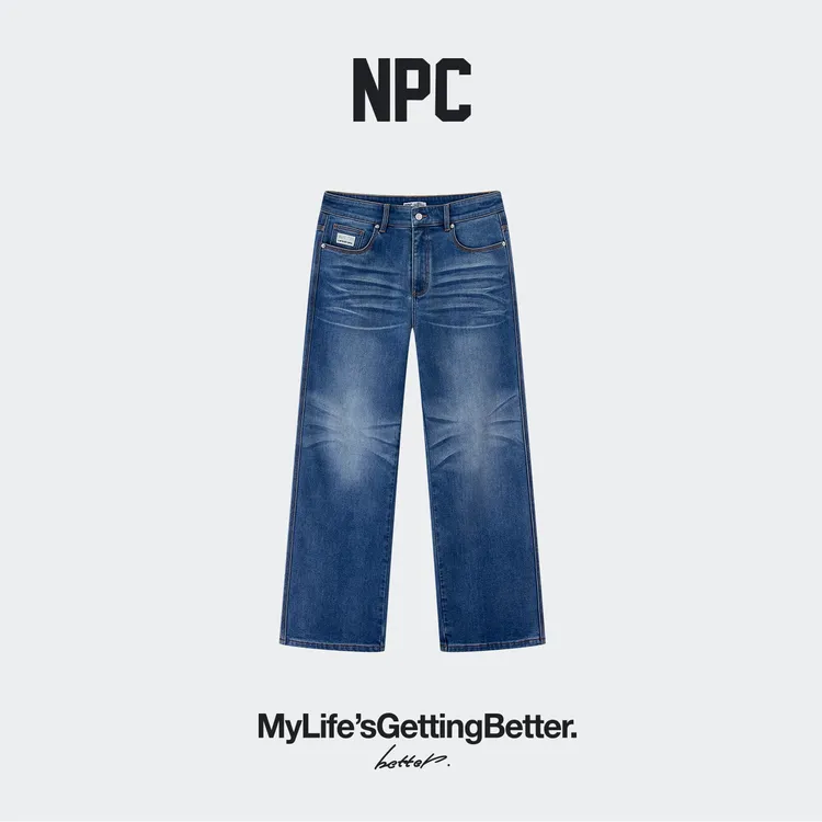 NPC潮牌重磅手工猫须复古丹宁四面弹加绒牛仔裤直筒裤NP5BDT15