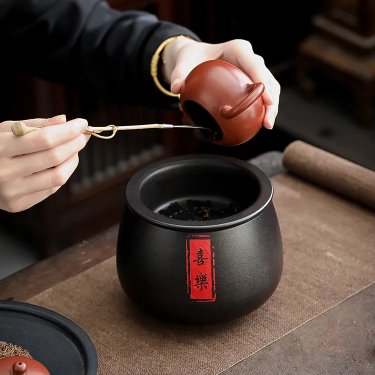 黑陶茶渣缸陶瓷茶洗建水过滤带盖废水缸孟大号桌面垃圾桶茶水分离