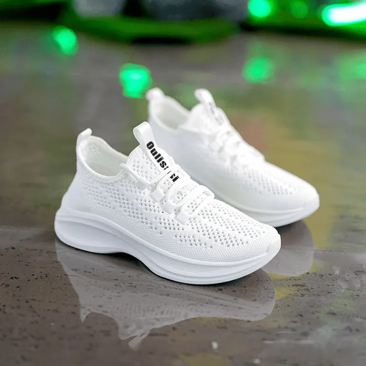 2025春夏新款妈妈鞋网面飞织透气时尚小白鞋女防滑软底舒适透气