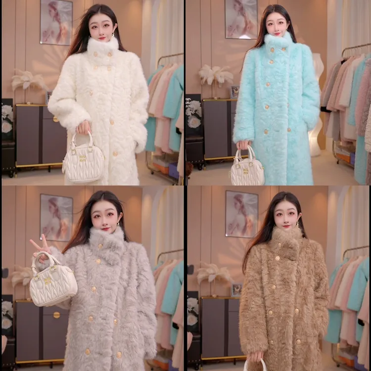 2025新款小立领花狐时尚百搭高级气质设计师冬装长款加厚毛毛外套