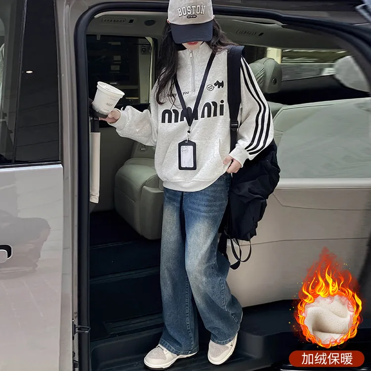 女童卫衣套装秋冬款2025新款女孩大童韩系加绒上衣儿童装秋装衣服