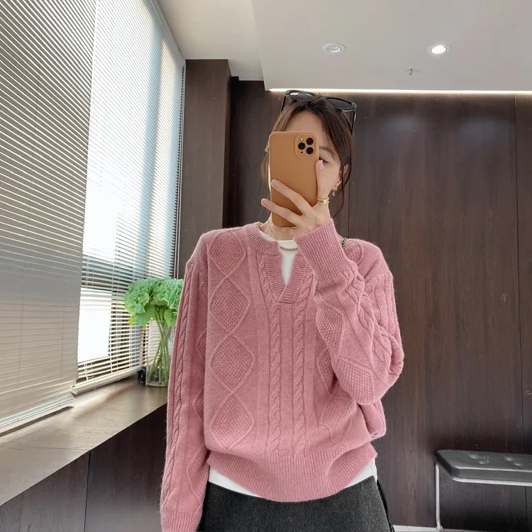 IMFLY金小金自制女装 羊毛衫DYW10236秋冬剪刀领简约套头上衣