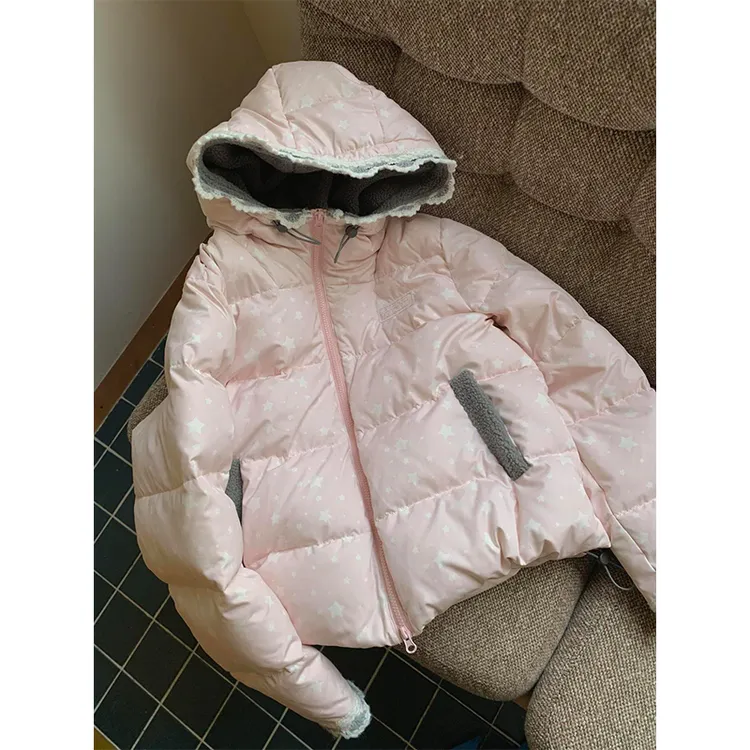 学院风超好看星星满印连帽面包服外套女冬季新款休闲百搭棉袄棉衣