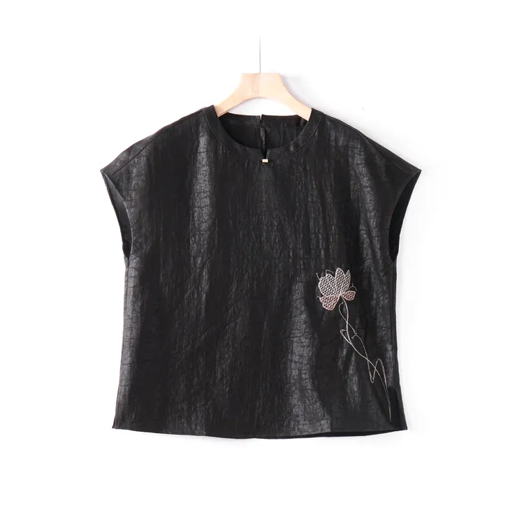 【澜亭絮絮】桑蚕丝香云纱龟纹老料刺绣时尚上衣12455