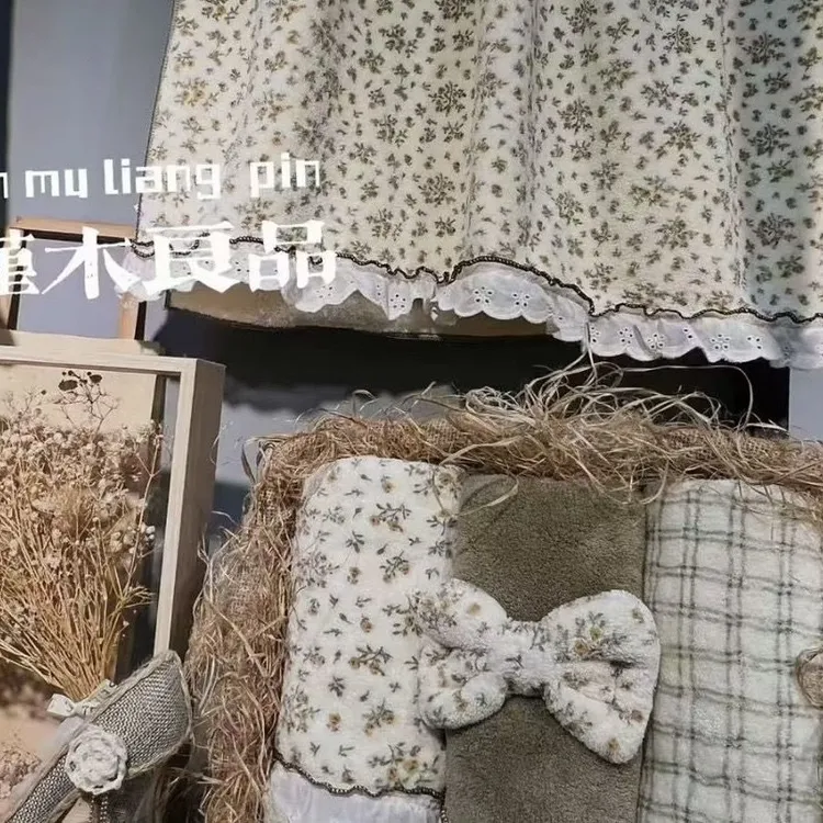 【华子姐姐】瑾木良品！田园碎花格子蕾丝花边柔软吸水速干情侣家用洗脸毛巾