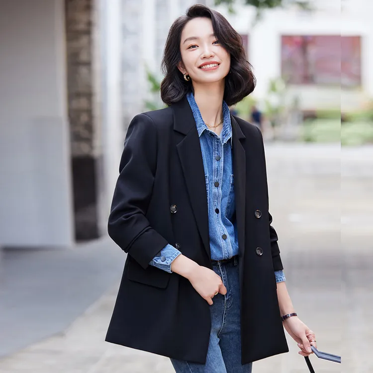 黑色西装外套女直筒休闲设计感宽松时尚气质显瘦小西服上衣韩9337