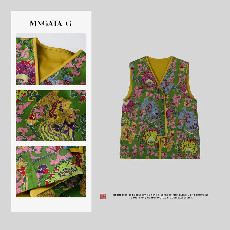 MNGATA G.宫小妍【七彩宝莲】夏日新中式中国风刺绣休闲马甲5032120