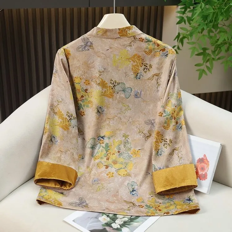 新款女装国风中式盘扣小七分衫上衣唐装洋气时尚高端气质春秋外套