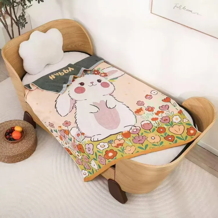 小兔系列 纱布盖毯  120*150尺寸 可爱透气 学生 柔软婴 幼儿