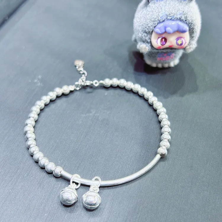 925银手链 S925银手链 铃铛款光珠细弯管手链可调节延长链3公分