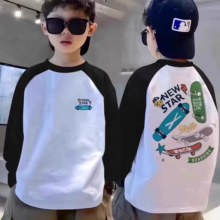 儿童衣服拼色韩版长袖T恤春秋季新款中大童插肩男童潮酷痞帅童装