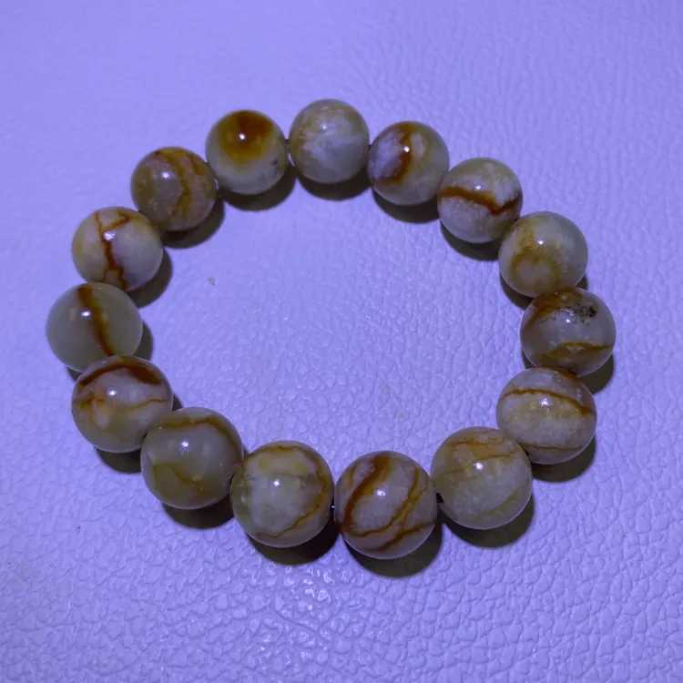 纯天然岫岩玉花玉大珠子手串各个带血管红随机发