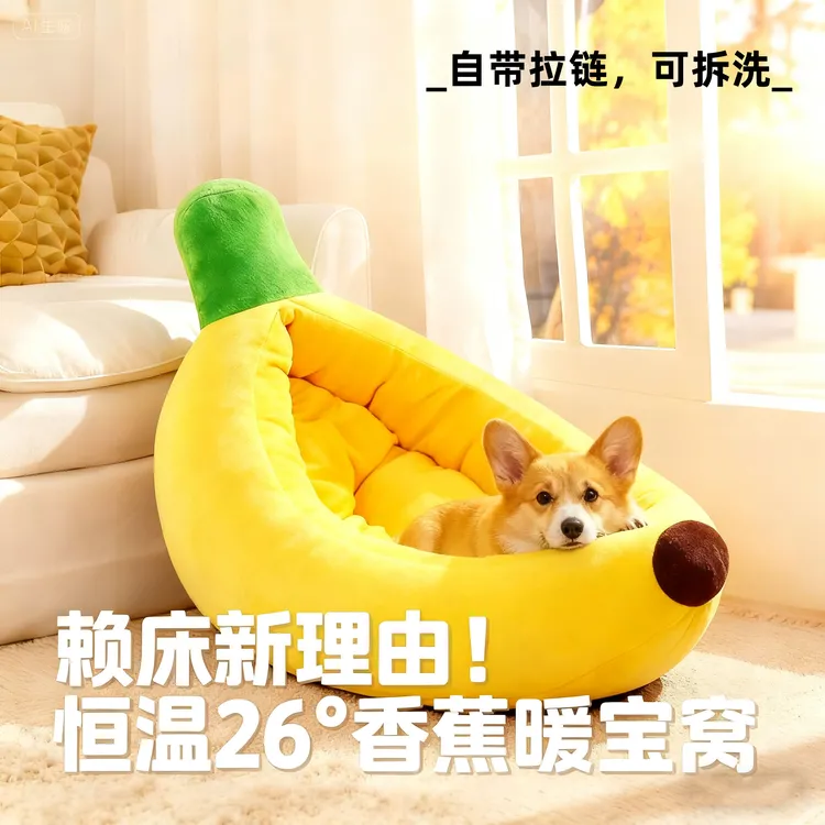 香蕉狗窝秋冬保暖猫窝狗窝垫子床四季通用柯基比熊胖猫肥猫大尺寸
