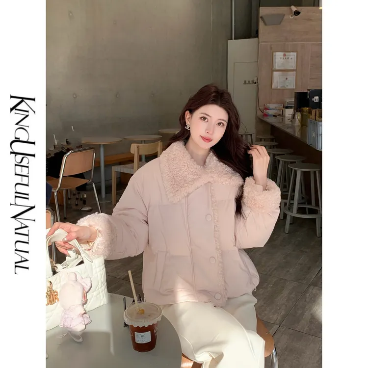 KUN【慕斯奶霜】高密高奢 90白鸭绒百搭微落肩短款藕粉色羽绒服外套