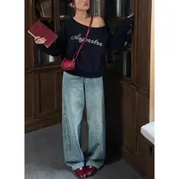 大码女装高腰显瘦牛仔裤秋季新款梨型身材胖mm设计感直筒阔腿长裤