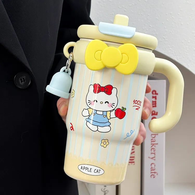 HelloKitty水杯卡通少女风保温杯高颜值大容量带把手办公陶瓷杯子