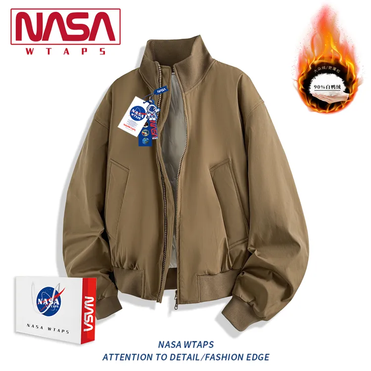 NASA WTAPS卡其色cleanfit短款羽绒服男冬季潮牌立领美式加厚外套