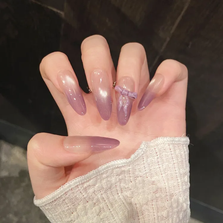 【馨香罗兰】纯手工穿戴甲淡紫色渐变长款猫眼温柔气质美甲
