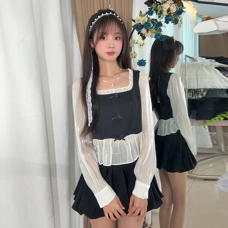 套装法式甜美雪纺衫加花苞裙公主风一整套长袖学院风通勤优雅女人