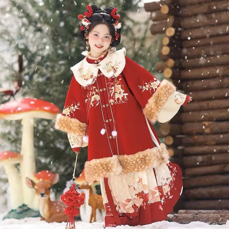 YeeHoO英氏【断码】儿童拜年服女童宝宝礼服新款儿童汉服古风古装冬