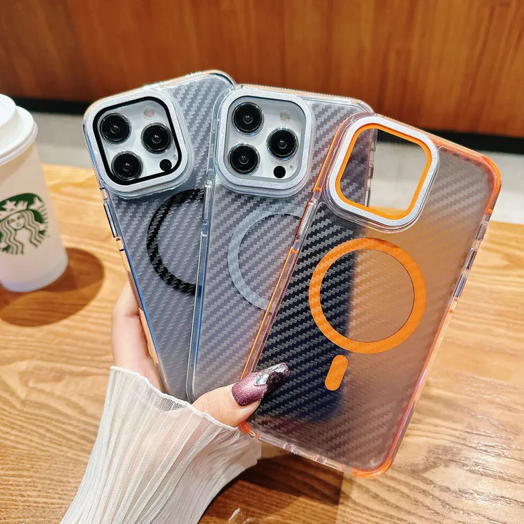 适用苹果16promax手机壳新款iPhone15双色碳纤维纹壳膜一体高级感