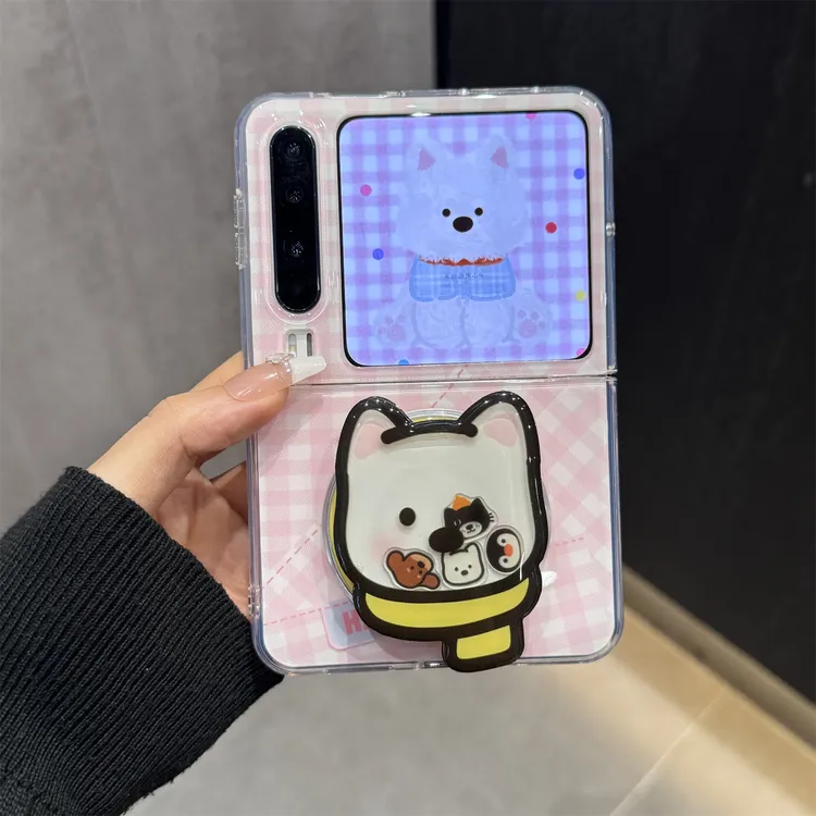 适用华为purax典藏版折叠屏手机壳pocket2拼接格纹动物摇摇乐支架