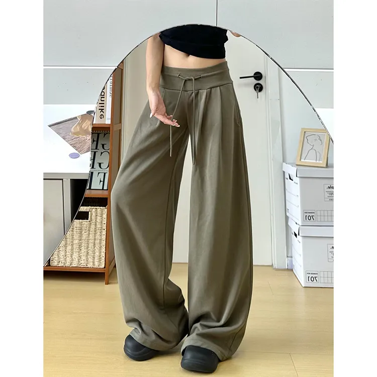美式复古休闲裤女胖妹妹梨形身材慵懒风宽松阔腿裤垂感拖地运动裤