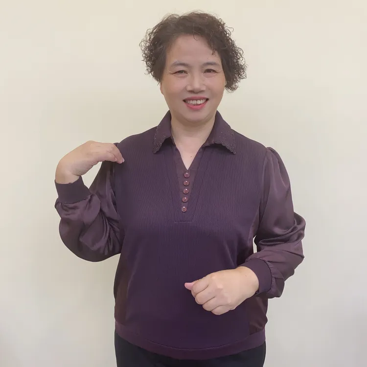 秋季中老年洋气妈妈装气质翻领针织拼接女装长袖小衫百搭25805