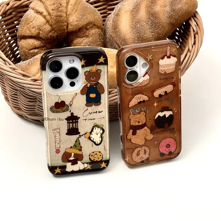 可爱卡通小清新蛋糕小熊适用苹果17/16promax手机壳双面15/14/13