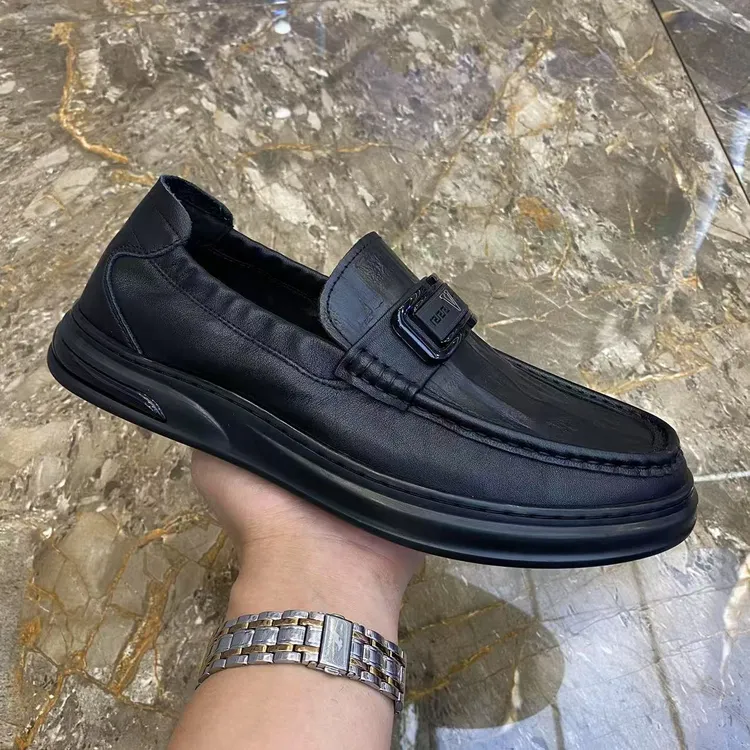 真皮男鞋2025春季新款男士时尚透气单层牛皮一脚蹬休闲皮鞋乐福鞋