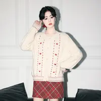 杏色圆领毛衣外套女秋冬2025新款撞色设计感软糯刺绣针织开衫上衣